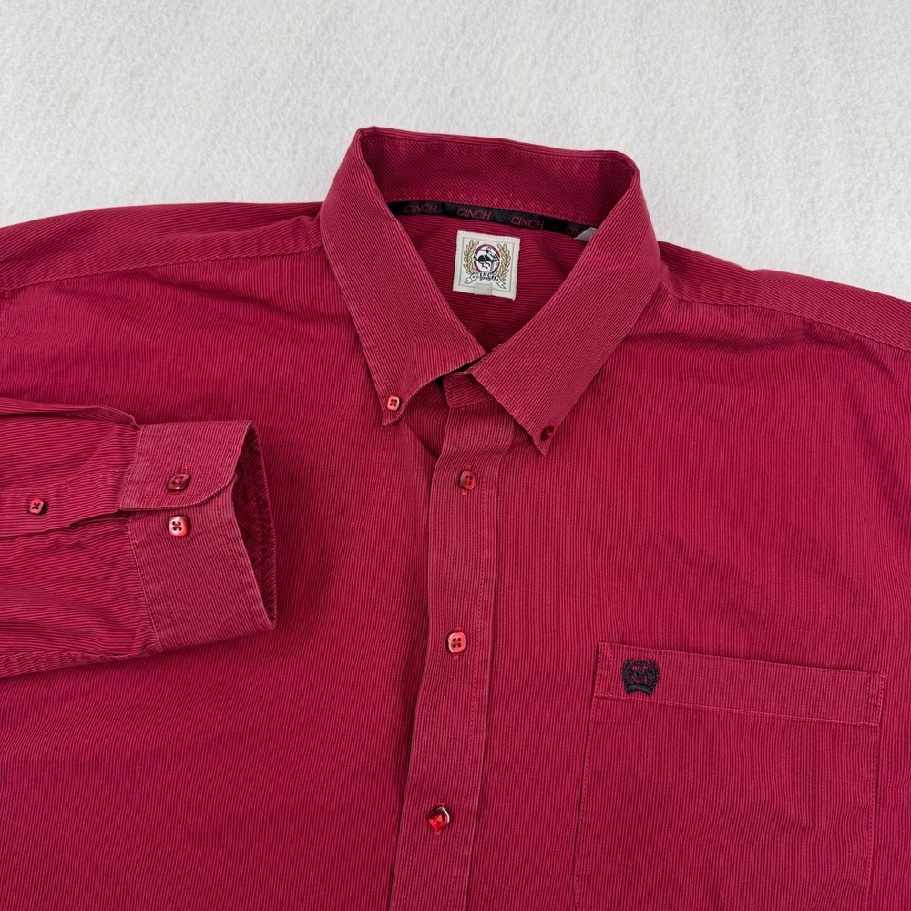 Cinch Long Sleeve Button Down‎ Mens XL Red Striped Western Casual Workwear